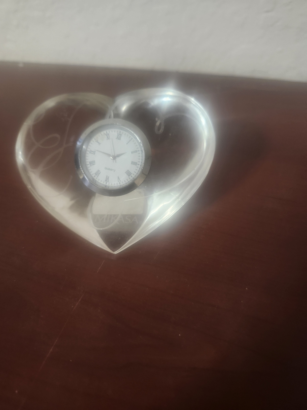 Clear Heart Glass Wall Decor with Silver Clock